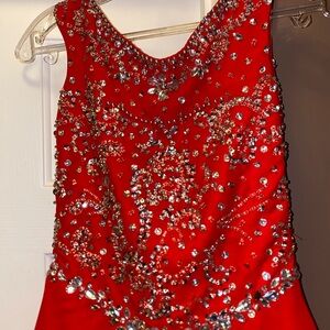LC-XLC red evening gown rhinestone top with white trim